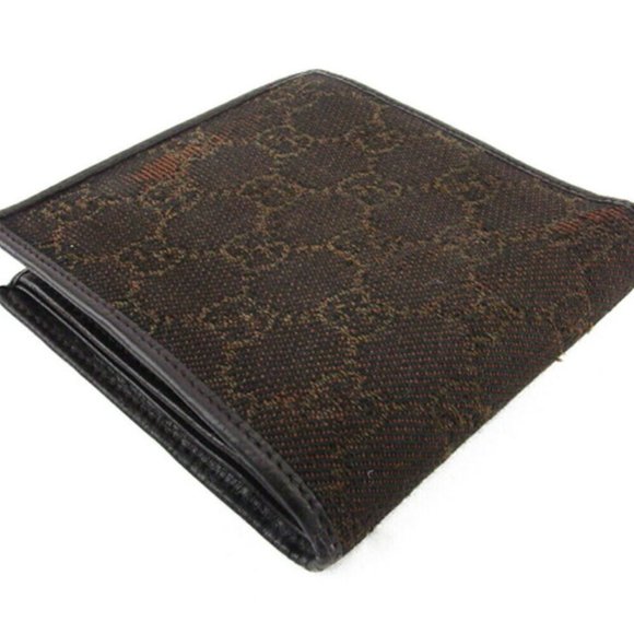 GUCCI two-fold wallet GG canvas beige canvas �~ leather used Authentic - Picture 3 of 9